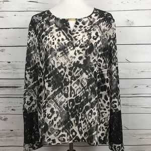 Ellen Tracy Animal Print Blouse Size Large